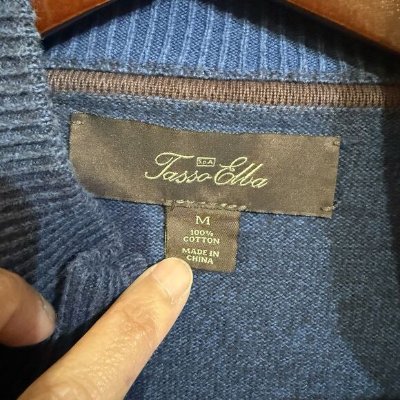 Tasso Elba Sweater Mens‎ M Navy Blue Cozy stretch zip up Please Read - Picture 2 of 11
